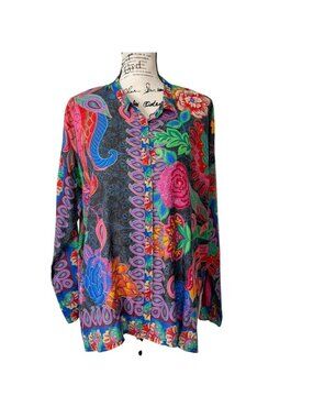Johnny Was Womens Size S Audrey Oversize Blouse Silk Floral Button-Up $230 NEW